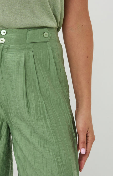 EsQualo Broek Wide Light Crinkle Jungle Green HS26.14216 Stretchshop.nl