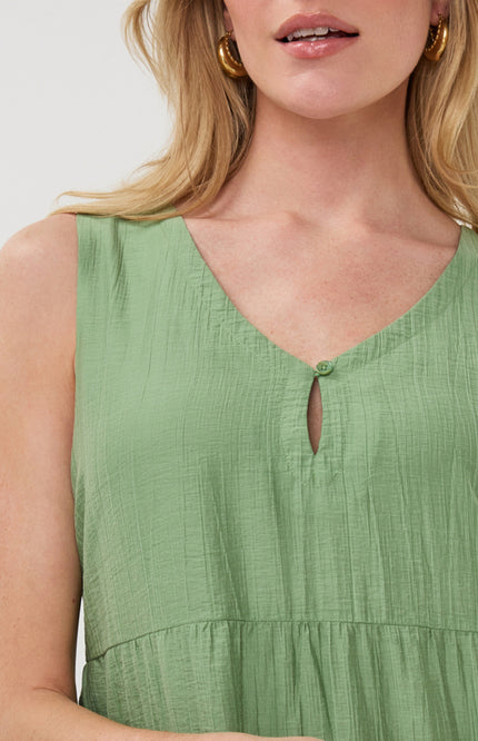 EsQualo Jurk Maxi Light Crinkle Jungle Green HS26.14214 Stretchshop.nl