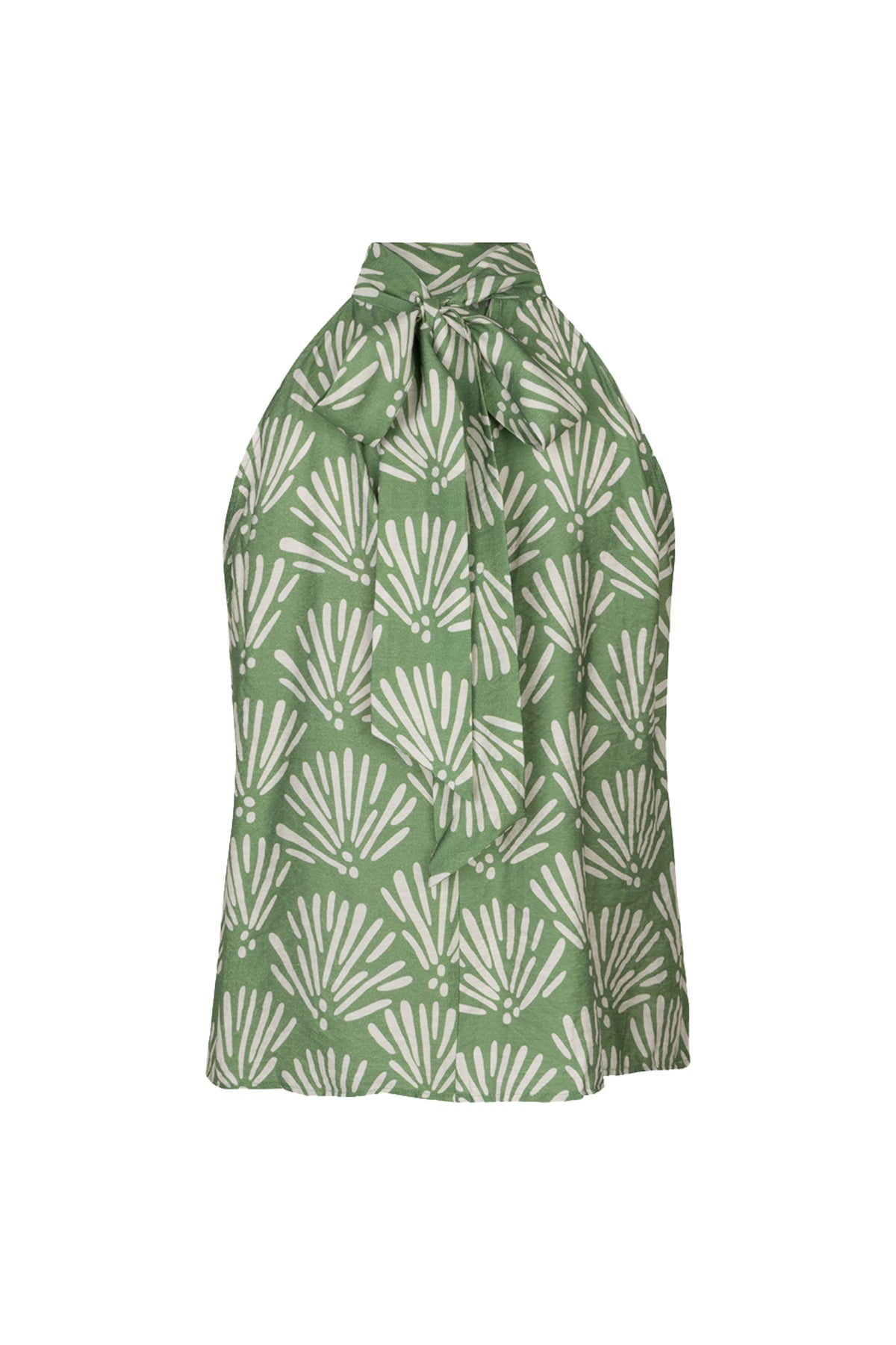 Tropisch getekende top van EsQualo met opvallende print, casual stijl, gedragen door een model op een lichte achtergrond