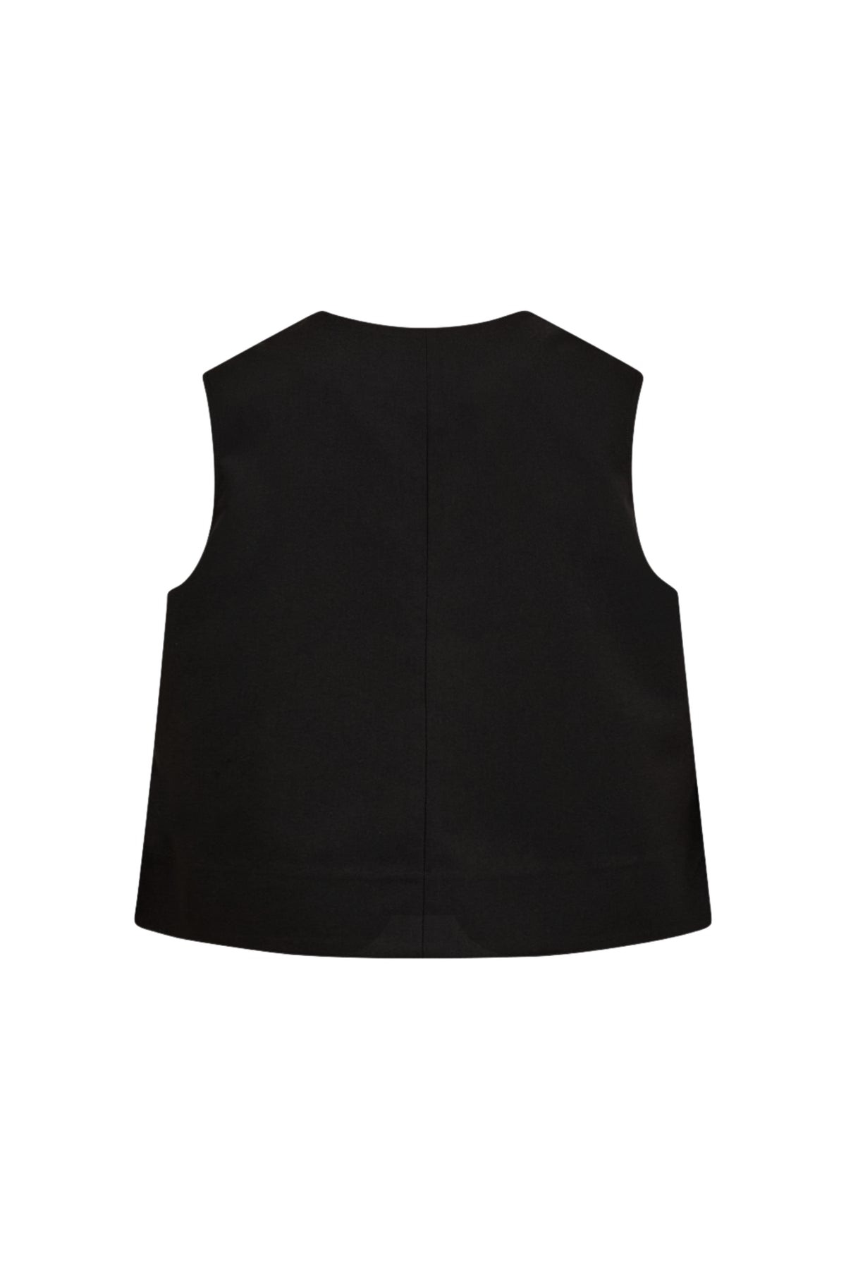 Zwart gilet Freequent Fqmaeve met ritssluiting en zijzakken, gedragen door een model, close-up van de voorzijde.