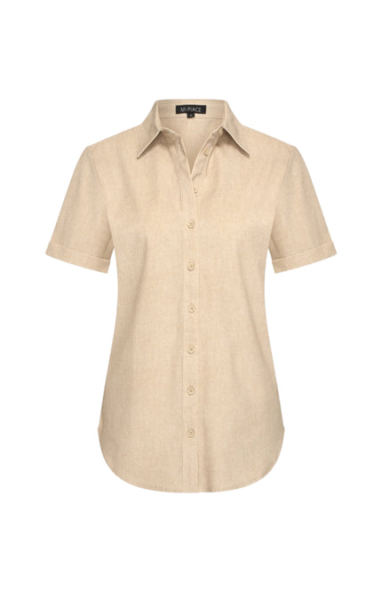 Mi Piace Travel Blouse Linnen Structure Print Latte 202031 Stretchshop.nl