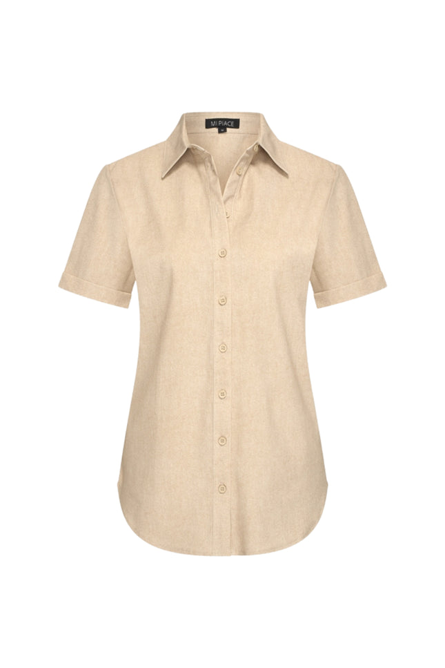 Mi Piace Travel Blouse Linnen Structure Print Latte 202031 Stretchshop.nl