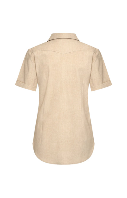 Mi Piace Travel Blouse Linnen Structure Print Latte 202031 Stretchshop.nl