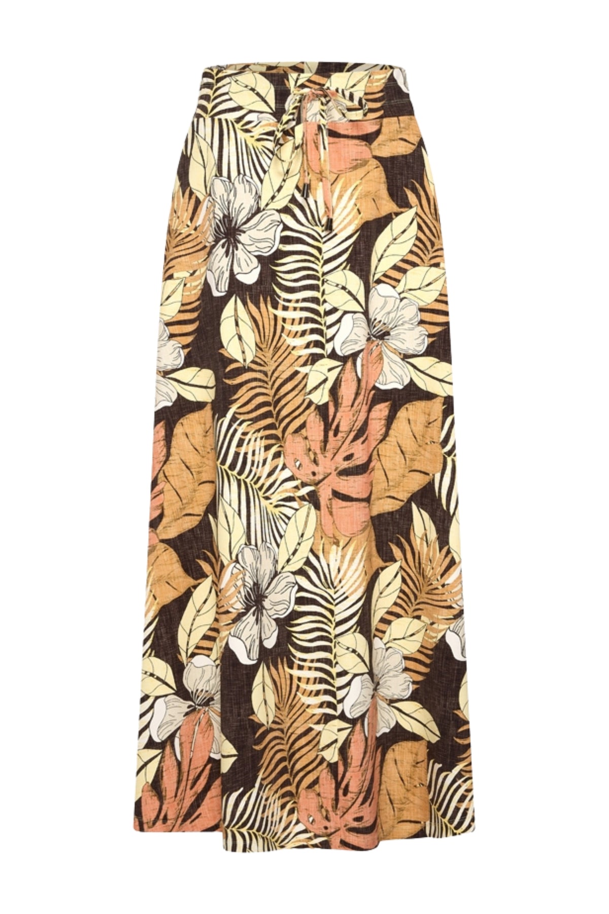 Mi Piace reiskleed met botanisch patroon in espressokleur, elegante en comfortabele travel rok voor dames.