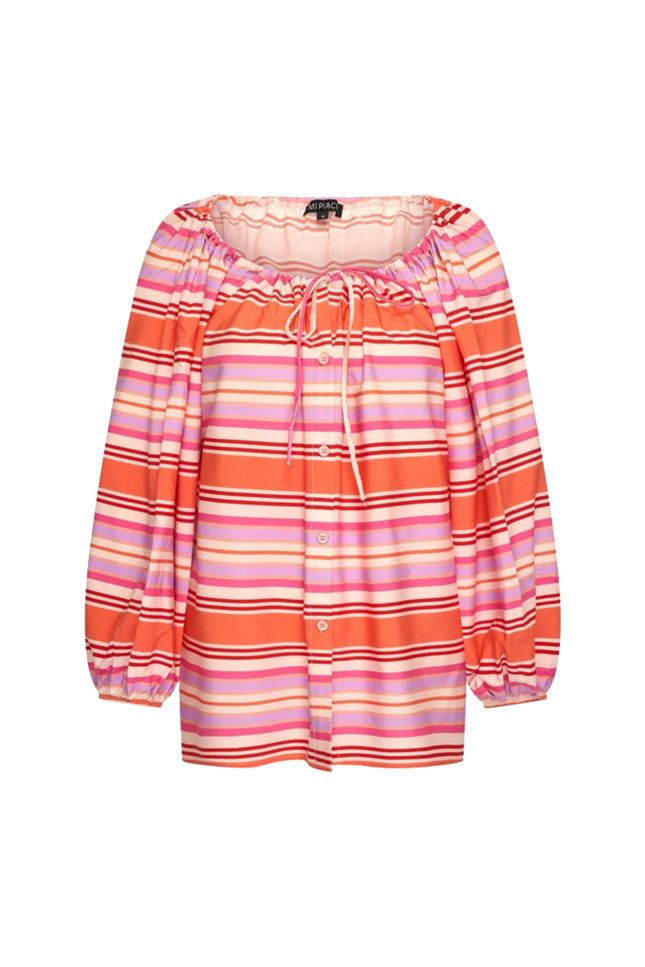 Mi Piace Travel Top Summer Stripe Print Coral 202846 Stretchshop.nl