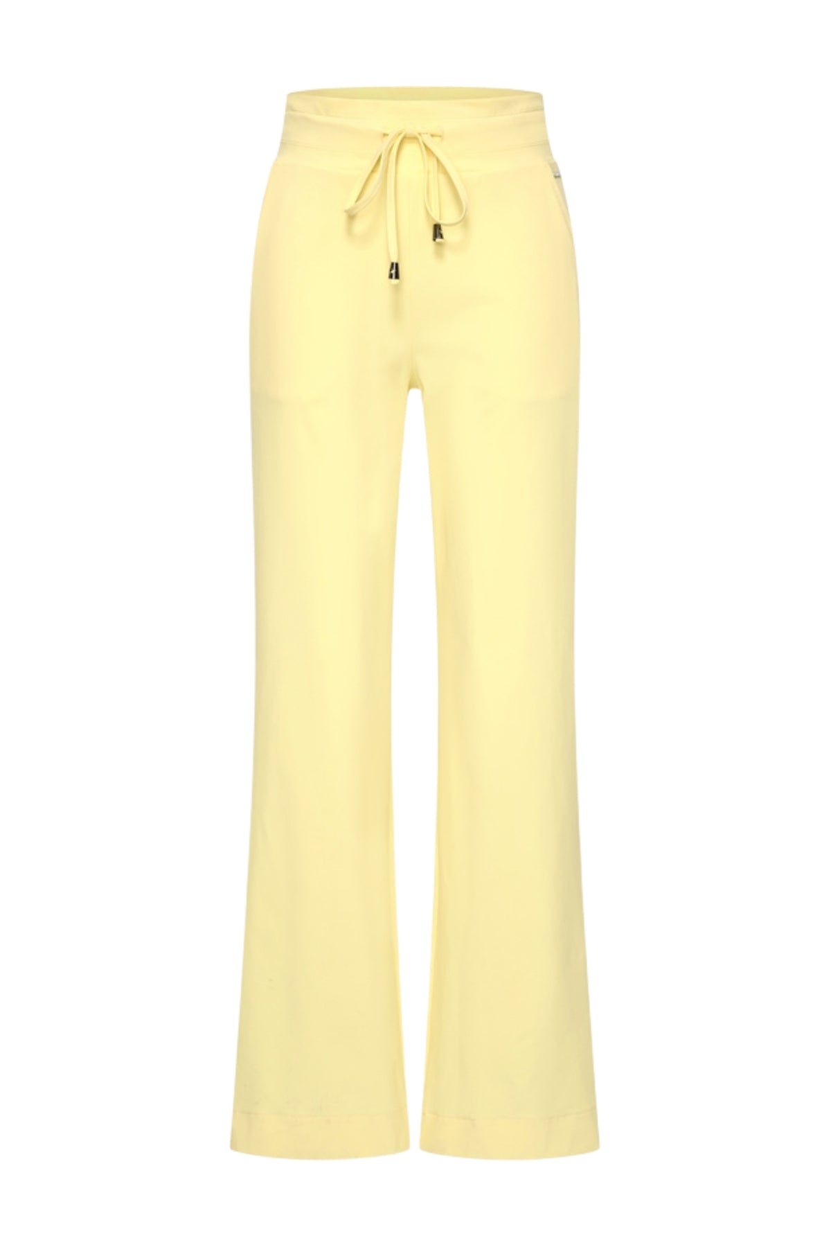 Lemon gele Heavy Travel broek van Mi Piace, comfortabele damesmode, met wijde pasvorm en elastische taille.