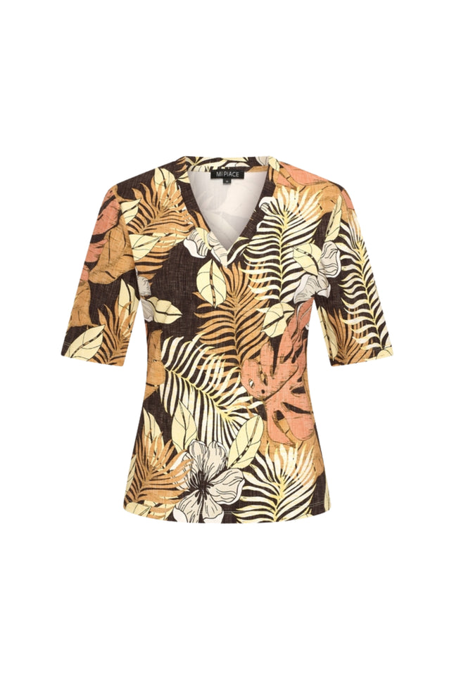 Mi Piace Travel Top Botanical Print Espresso 202271 Stretchshop.nl