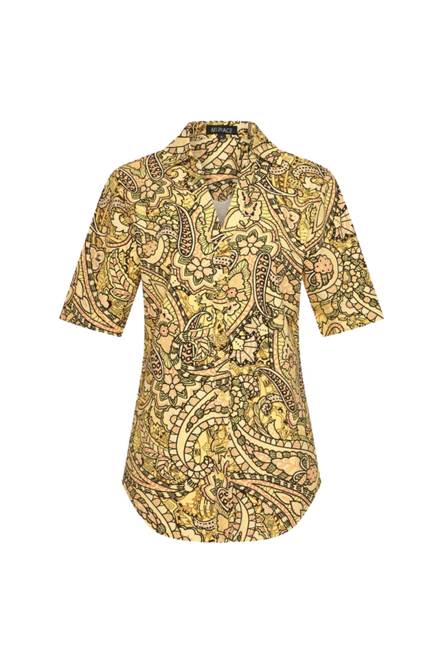Mi Piace Travel Blouse Summer Paisley Print Lemon Yellow 202603 Stretchshop.nl