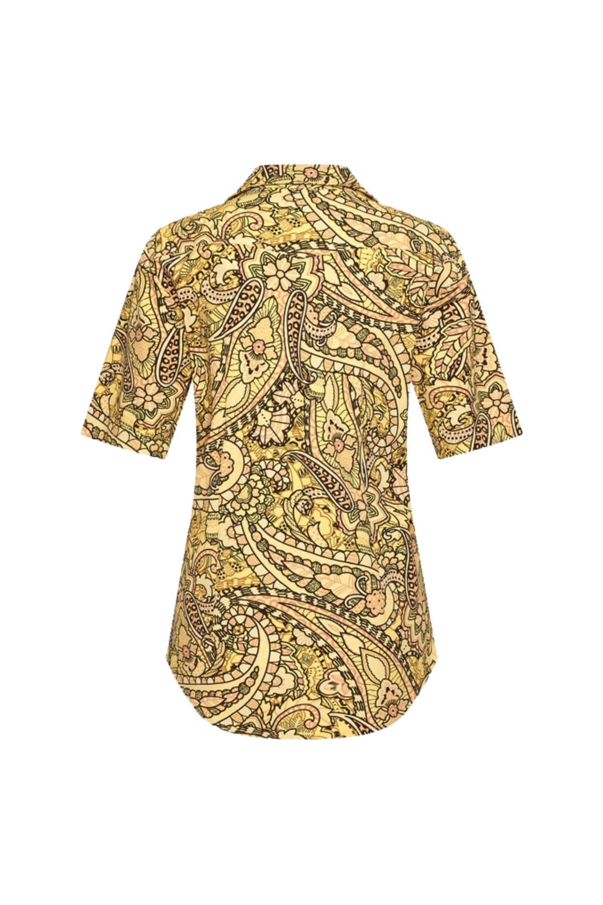 Lemmetyge zomerblouse met paisleyprint van Mi Piace, luchtige blouse voor reizen en zomerdagen, zichtbaar op model.