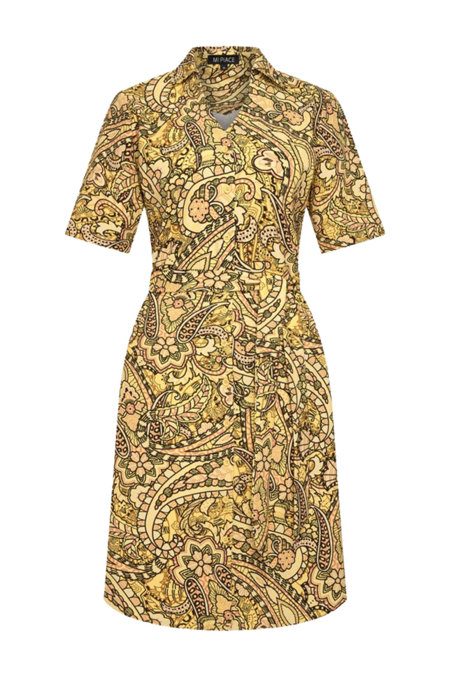 Mi Piace Travel Jurk Summer Paisley Print Lemon Yellow 202807 Stretchshop.nl