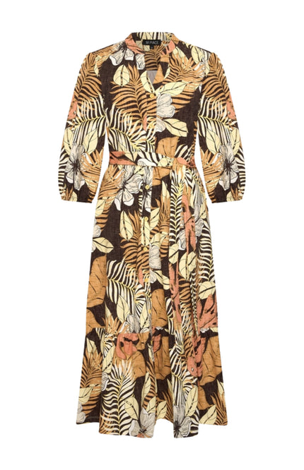 Mi Piace Travel Jurk Botanical Print Espresso 202808 Stretchshop.nl
