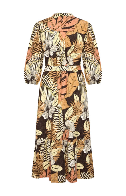 Mi Piace Travel Jurk Botanical Print Espresso 202808 Stretchshop.nl