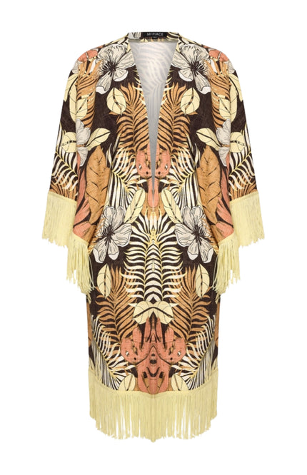 Mi Piace Travel Kimono Botanical Print Espresso 202809 Stretchshop.nl