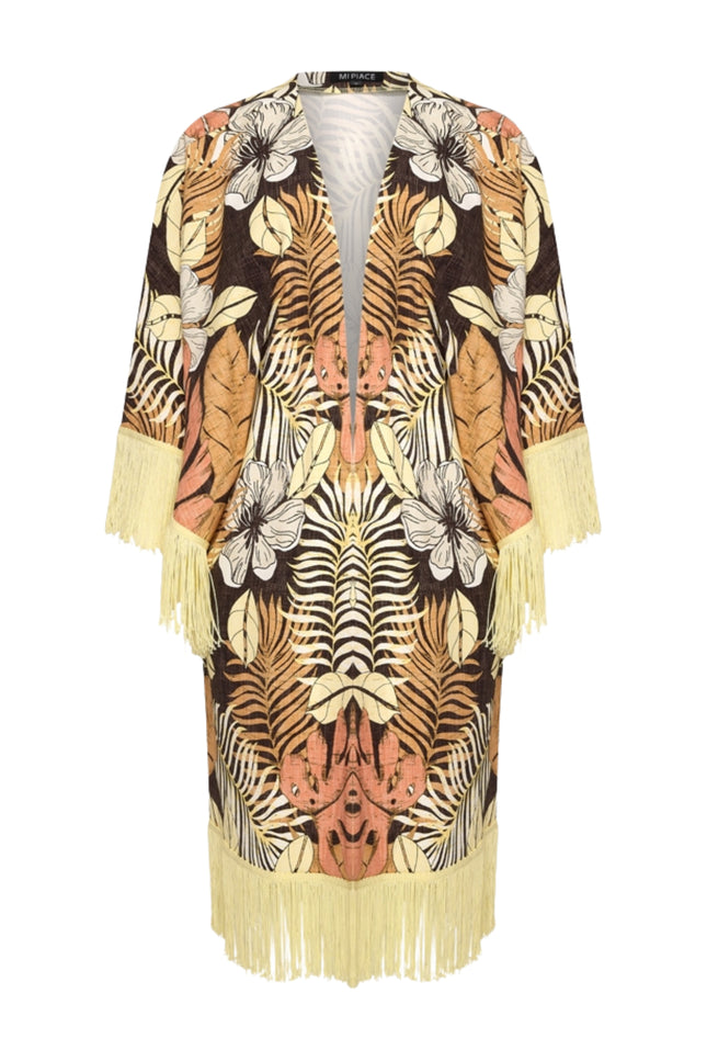Mi Piace Travel Kimono Botanical Print Espresso 202809 Stretchshop.nl