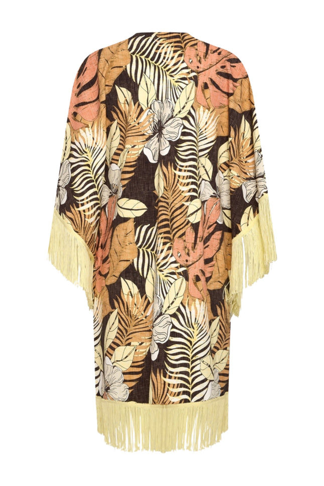 Mi Piace Travel Kimono Botanical Print Espresso 202809 Stretchshop.nl
