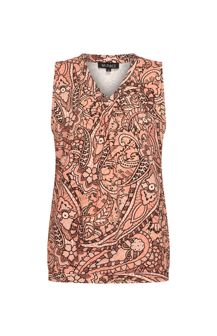 Mi Piace Travel Top Pleated Summer Paisley Print Sunset Clay 202814 Stretchshop.nl
