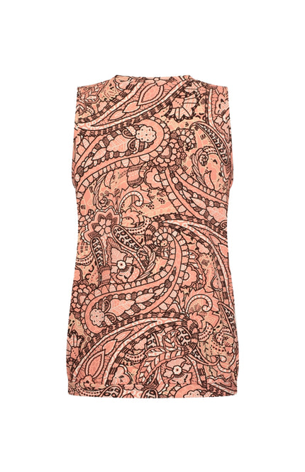 Mi Piace Travel Top Pleated Summer Paisley Print Sunset Clay 202814 Stretchshop.nl