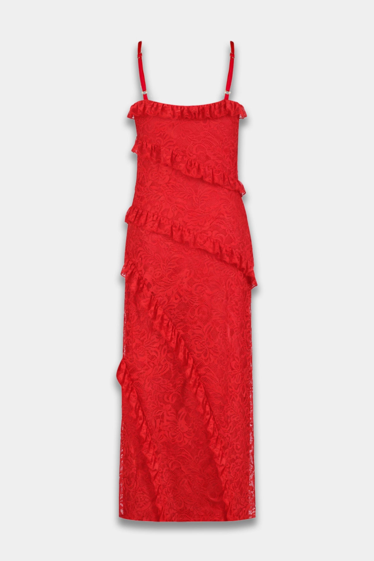 Lieve rode jurk Sammie Poppy Red van Harper & Yve, met elegante snit en opvallende kleur, gedragen door een model.