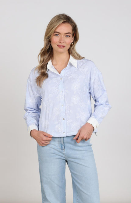 Nukus Blouse Meave Embroidery Offwhite Cloudy NKS02202 Stretchshop.nl