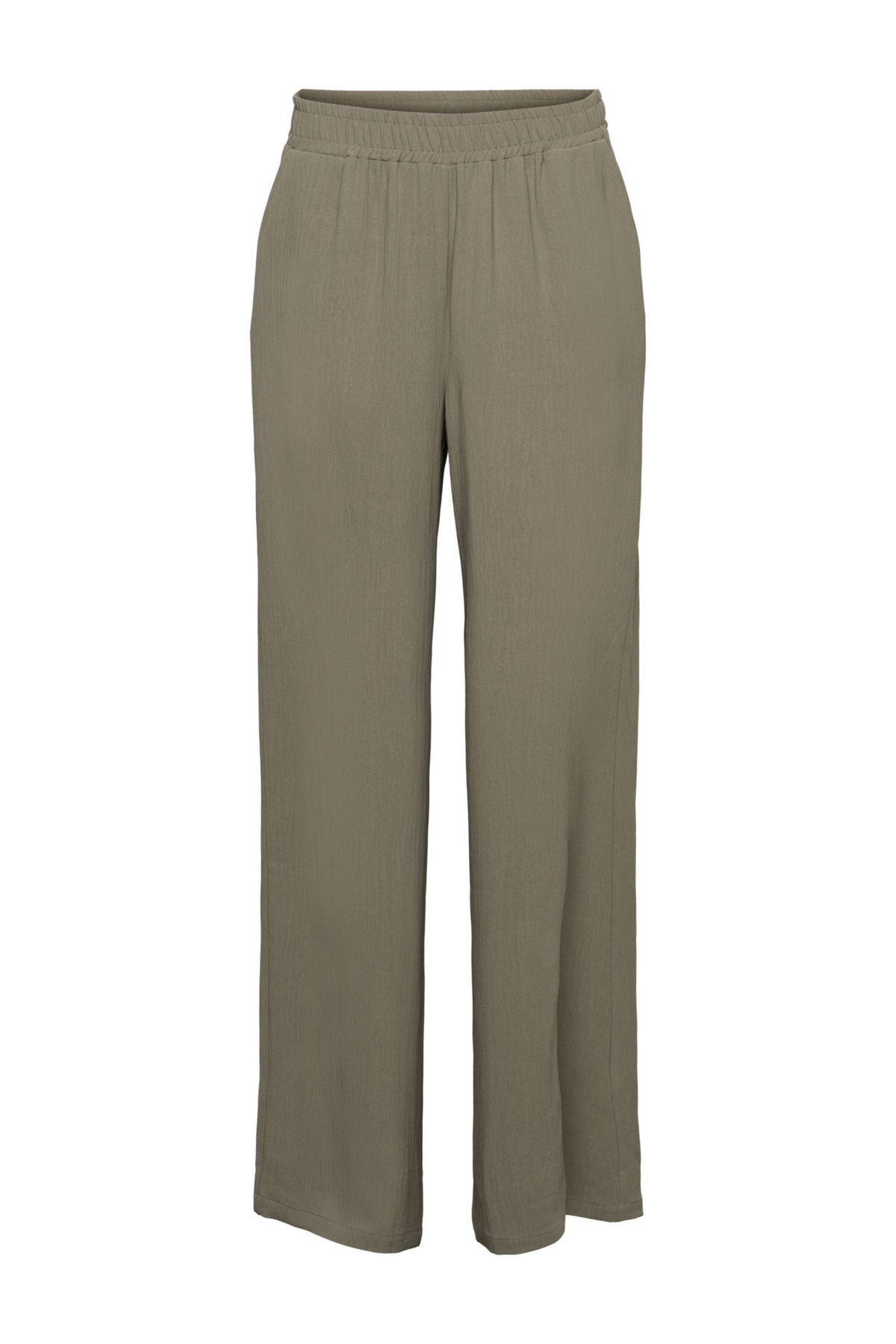 Lieve damesbroek Julie Khaki van &Co woman, getailleerde broek met comfortabele fit en modieuze khaki kleur, close-up van de stof.