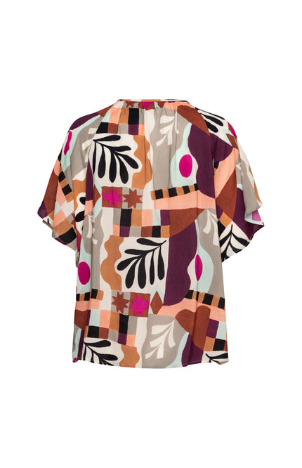 &Co woman Top Axelle Art Leaf Plum Multi TO371 Stretchshop.nl