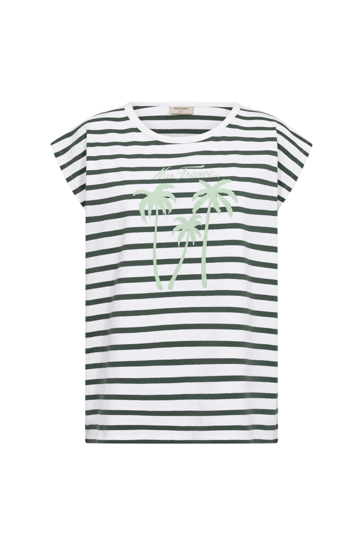 Wit T-shirt van Freequent met donker bosgroene print, casual ontwerp en comfortabele pasvorm.