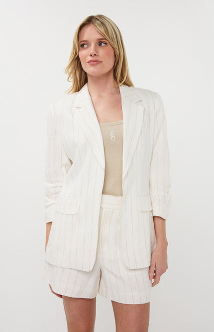 EsQualo Blazer Linen Striped Offwhite Sand HS26.17200 Stretchshop.nl