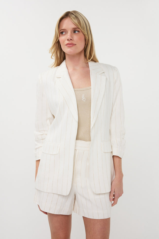 EsQualo Blazer Linen Striped Offwhite Sand HS26.17200 Stretchshop.nl