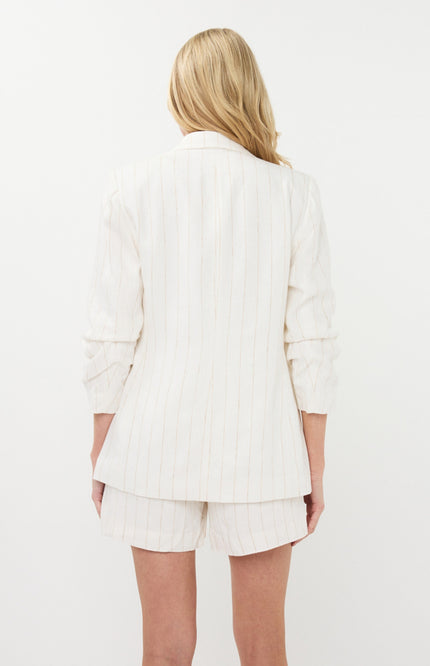 EsQualo Blazer Linen Striped Offwhite Sand HS26.17200 Stretchshop.nl