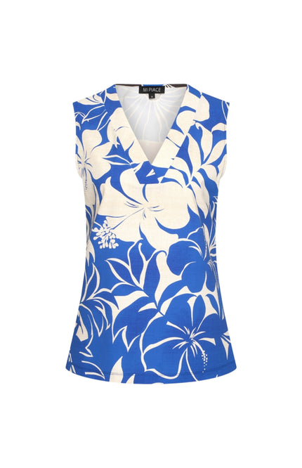 Mi Piace Travel Top Tropical Hibiscus Print Nautic Blue 202425 Stretchshop.nl