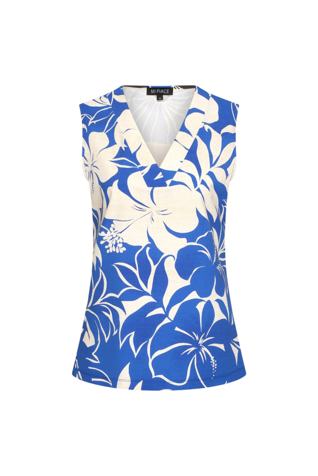 Mi Piace Travel Top Tropical Hibiscus Print Nautic Blue 202425 Stretchshop.nl