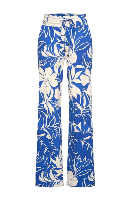Mi Piace Travel Broek Tropical Hibiscus Print Nautic Blue 202433 Stretchshop.nl
