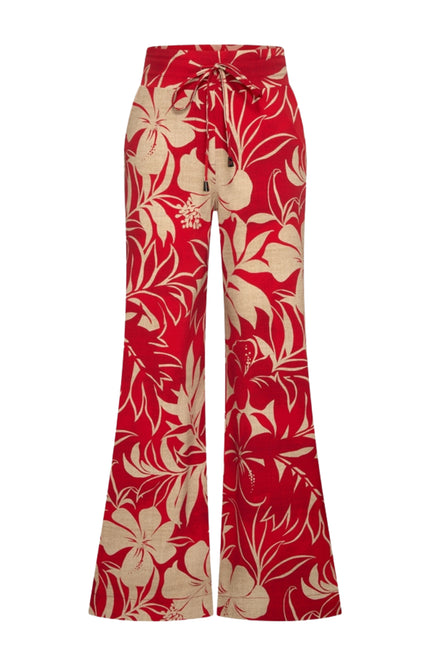 Mi Piace Travel Broek Tropical Hibiscus Print Red 202433 Stretchshop.nl