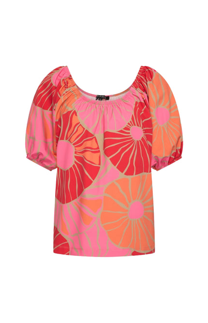 Mi Piace Travel Top Bardot Desert Anemone Print Coral 202454 Stretchshop.nl