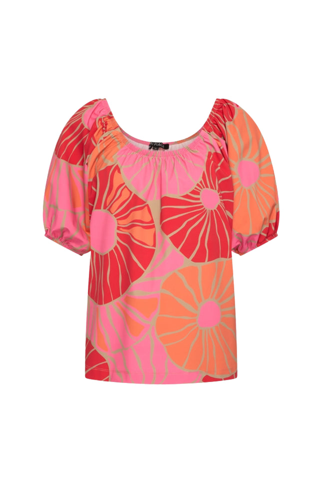 Mi Piace Travel Top Bardot Desert Anemone Print Coral 202454 Stretchshop.nl