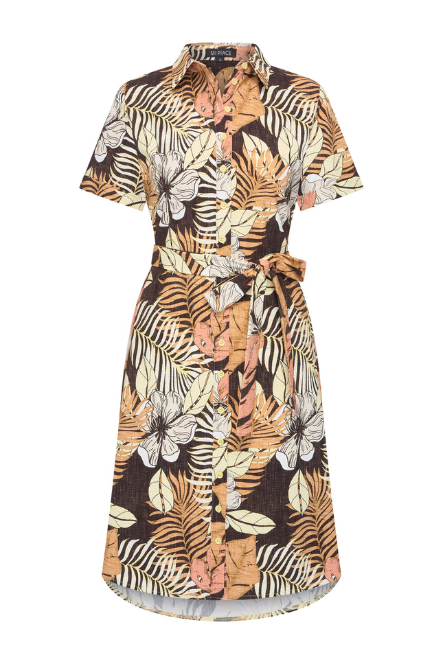 Mi Piace Travel Jurk Botanical Print Espresso 202079 Stretchshop.nl