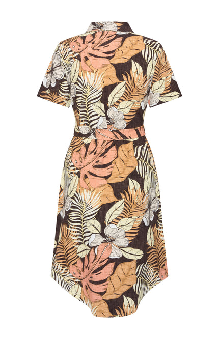 Mi Piace Travel Jurk Botanical Print Espresso 202079 Stretchshop.nl
