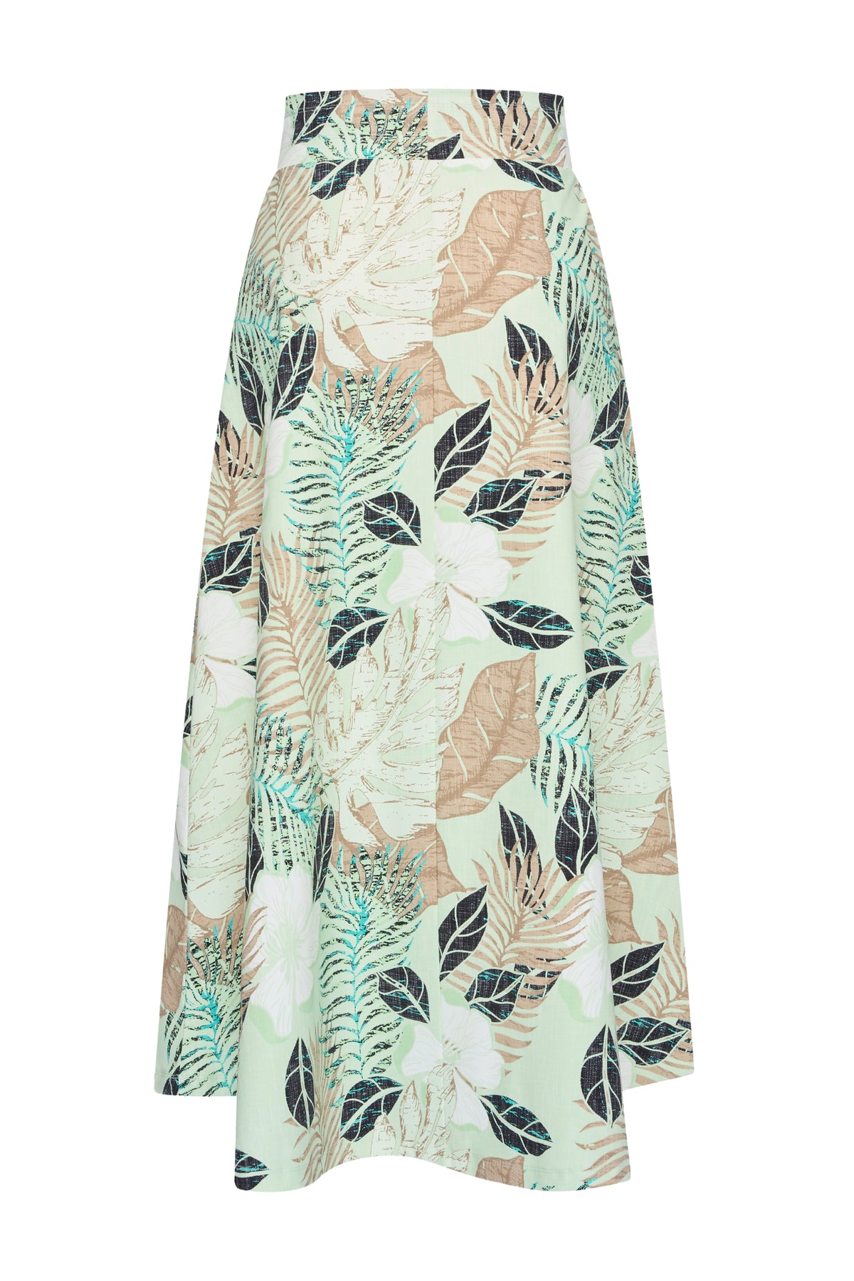 Lange reisrok van Mi Piace met botanisch print in pistachekleur, comfortabele pasvorm en stijlvolle uitstraling.