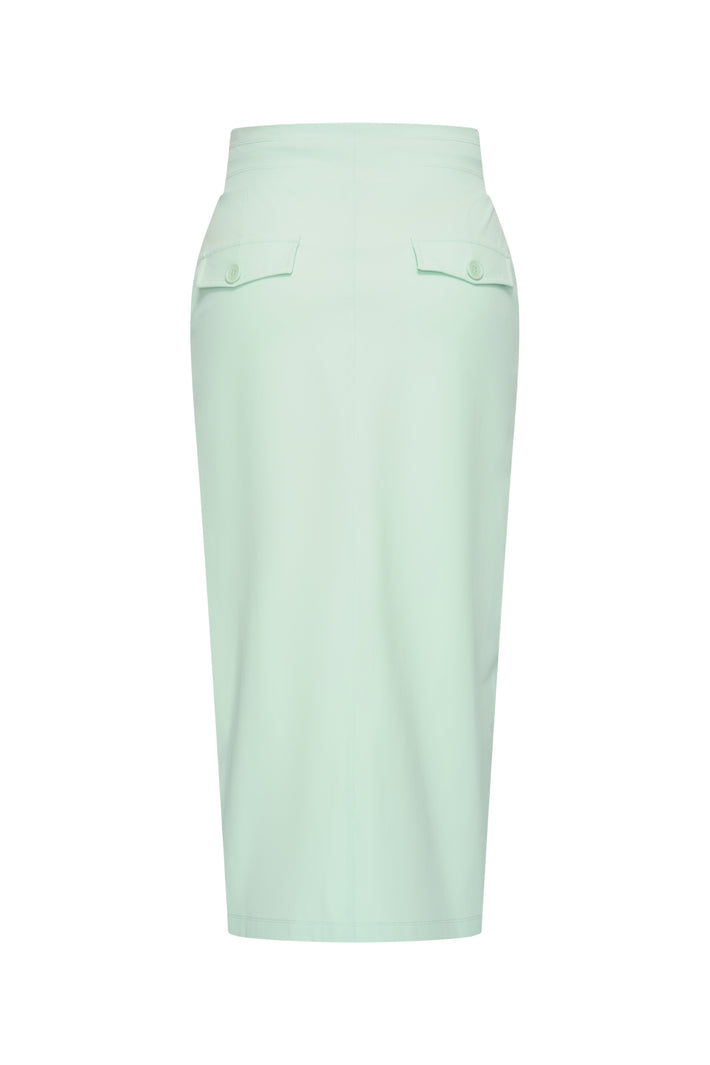 Pistache groene heavy travel rok van Mi Piace, stijlvol en comfortabel, zichtbaar in de afbeelding.