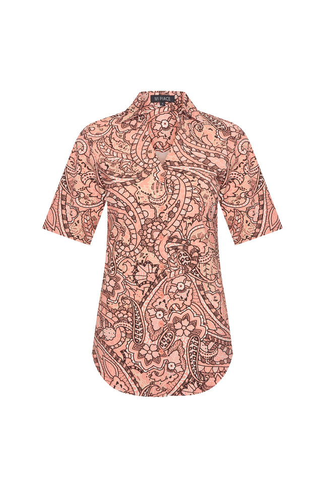 Mi Piace Travel Blouse Summer Paisley Print Sunset Clay 202603 Stretchshop.nl