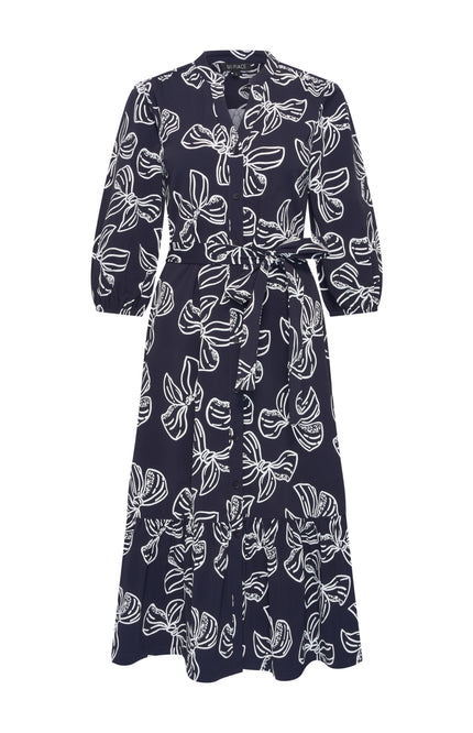 Mi Piace Travel Jurk Bow Print Navy Offwhite 202808 Stretchshop.nl
