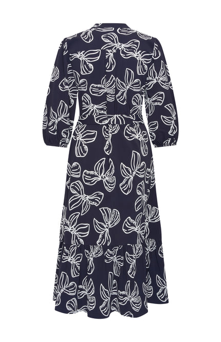 Mi Piace Travel Jurk Bow Print Navy Offwhite 202808 Stretchshop.nl