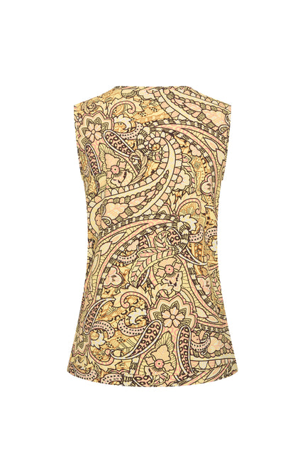 Mi Piace Travel Top Pleated Summer Paisley Print Lemon Yellow 202814 Stretchshop.nl