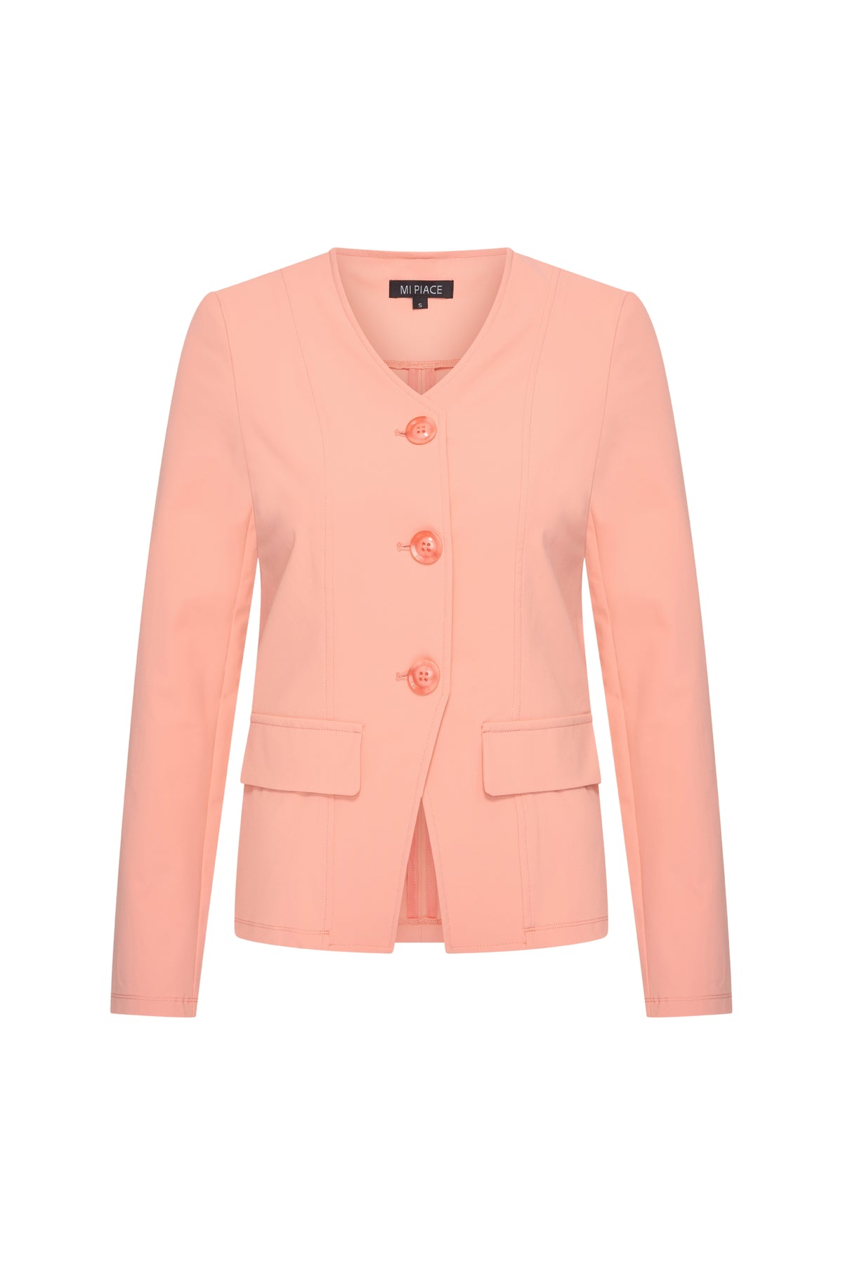 Mi Piace reiskostuum blazer in peach amber, stijlvolle en moderne travel blazer met pasvorm en details.