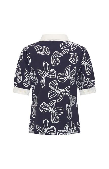 Mi Piace Travel Top Polo Bow Print Navy Offwhite 202853 Stretchshop.nl