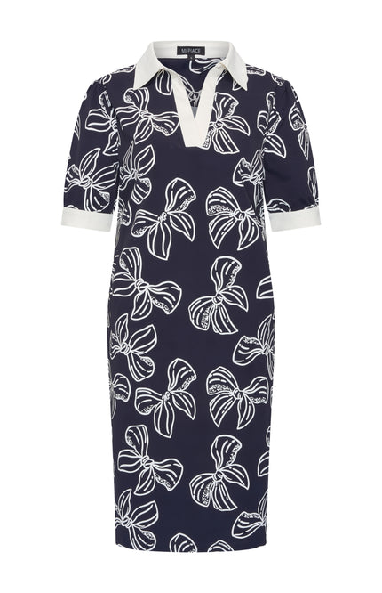 Mi Piace Travel Jurk Polo Bow Print Navy Offwhite 202854 Stretchshop.nl