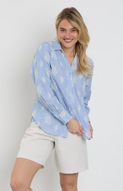 Freequent Blouse Fqlela Brilliant White Chambray 208104 Stretchshop.nl