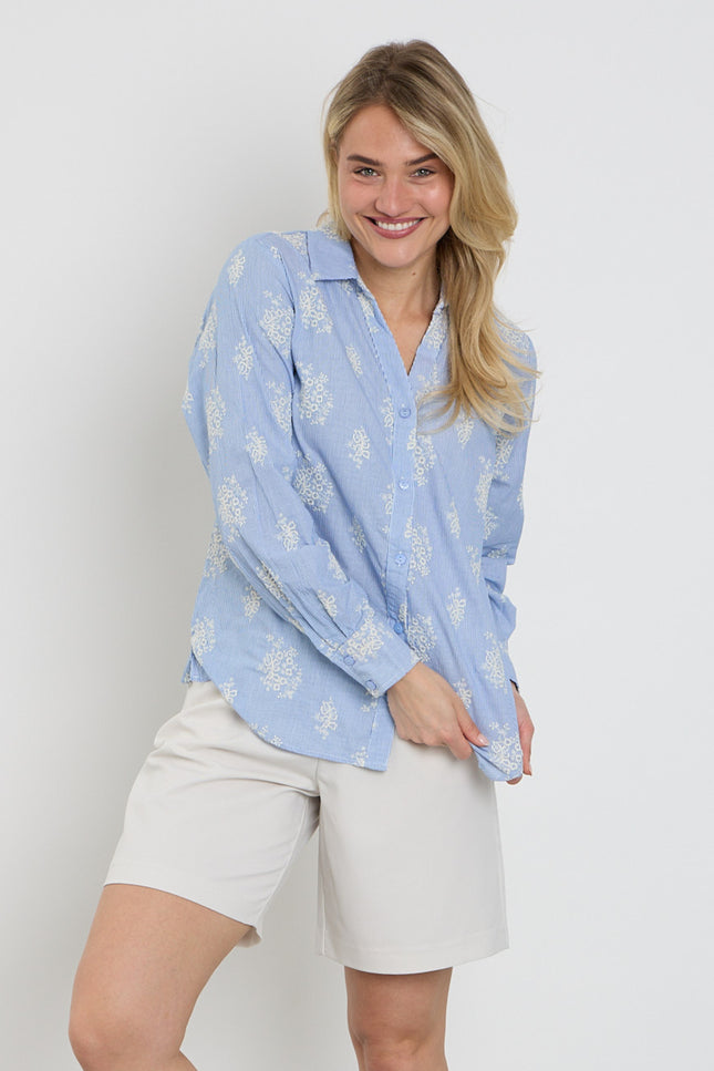 Freequent Blouse Fqlela Brilliant White Chambray 208104 Stretchshop.nl