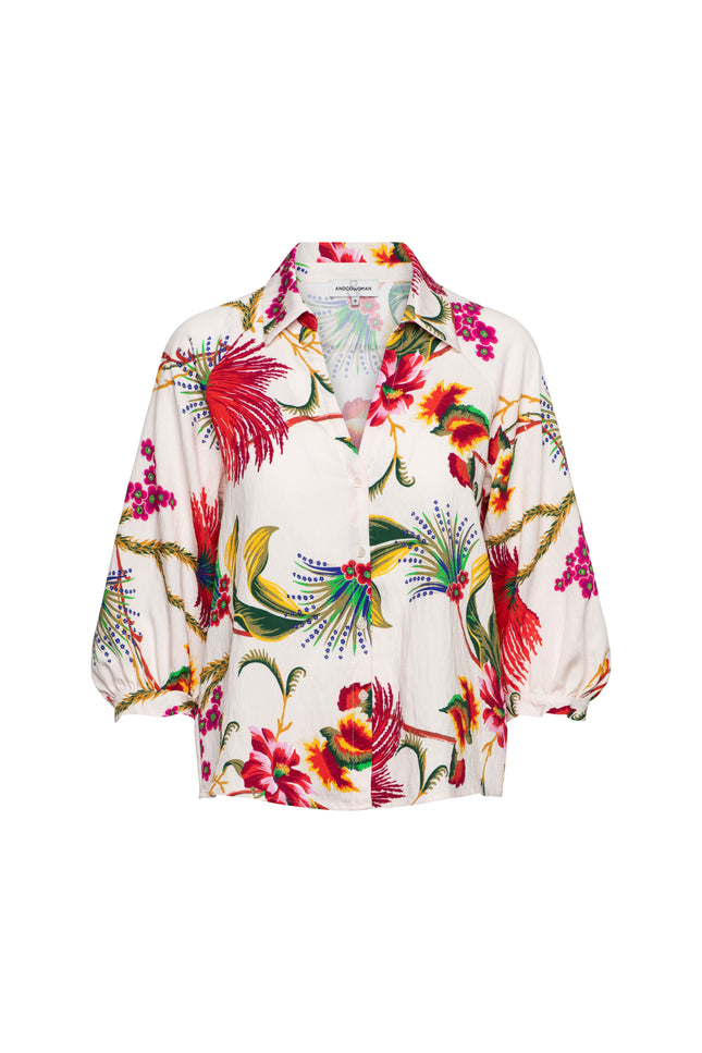 &Co woman Blouse Marijke Flower Claret Multi BL443 Stretchshop.nl