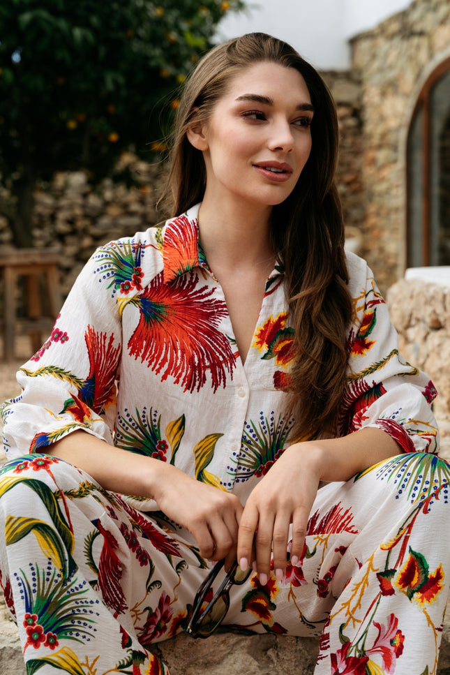 &Co woman Blouse Marijke Flower Claret Multi BL443 Stretchshop.nl